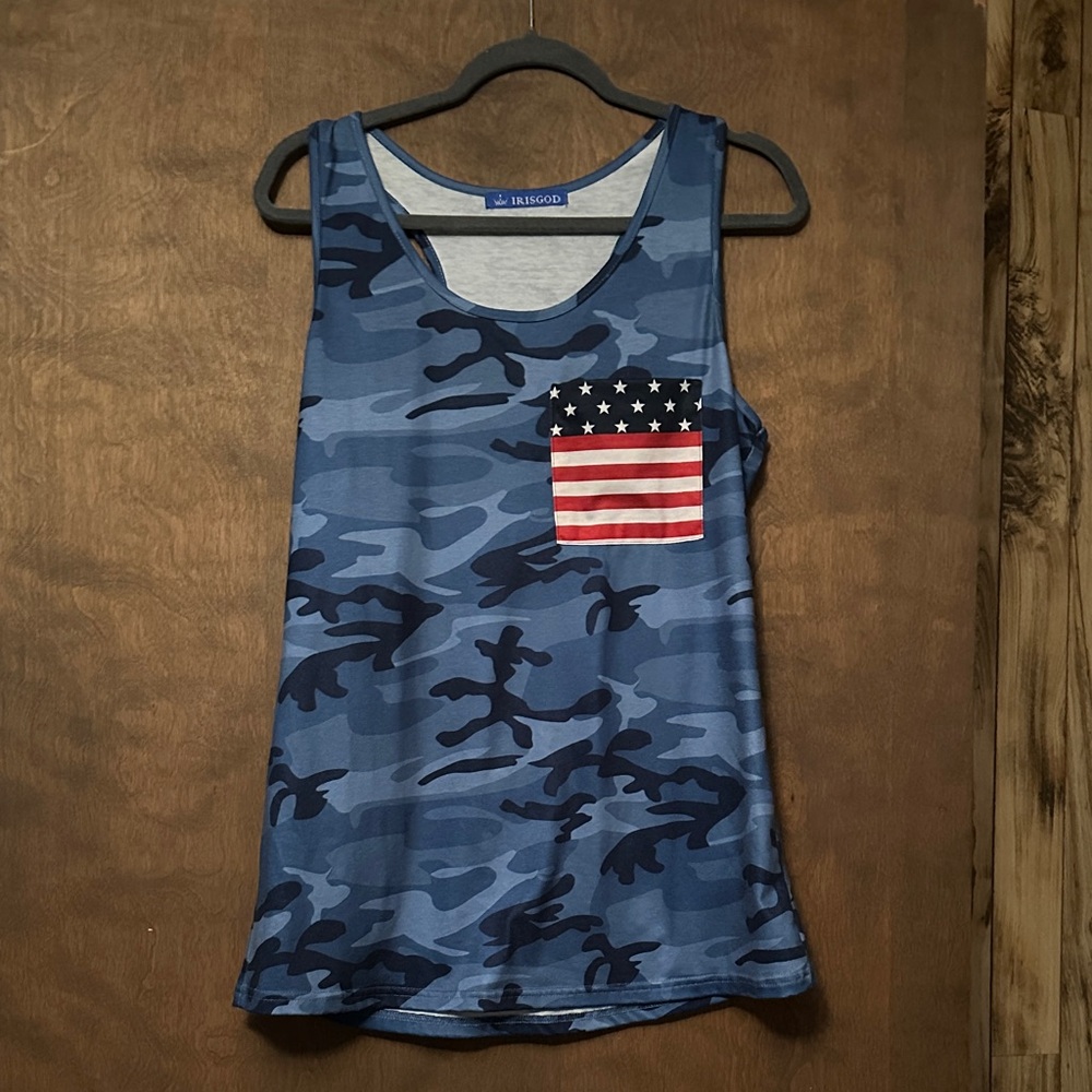 Iris Blue Camo Tank Top